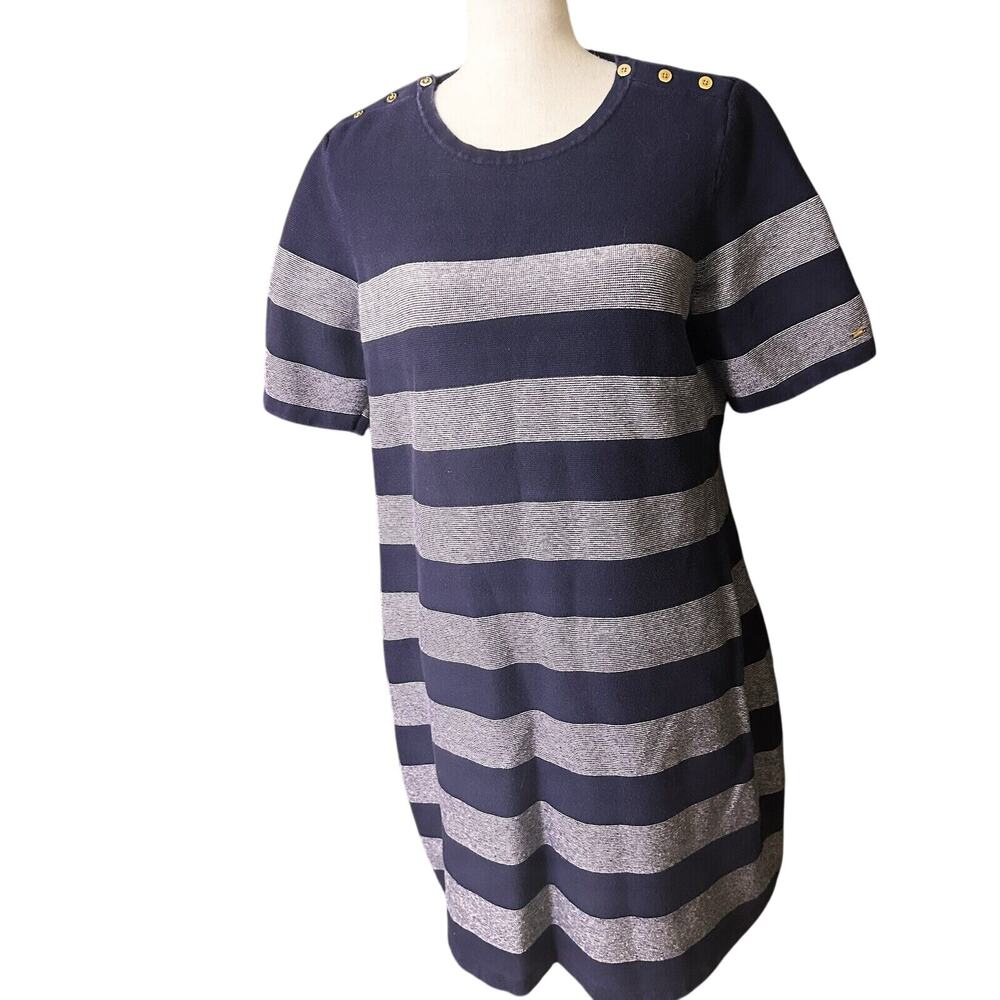 Striped Knit Sweater Dress, Short Sleeve, Tommy Hilfiger, XL‎ Women’s